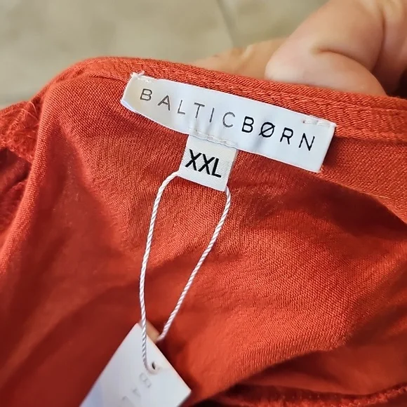 NWT Baltic Born Burnt Orange Maxi Flowy Vheck Dress Short Sleeve Sz 6 - Picture 8 of 9